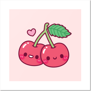 Cute Pair Of Red Cherries Posters and Art